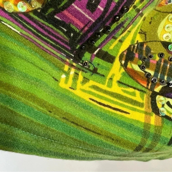 Take Two Abstract Townscape Blouse 1X Beaded Sequins Colorful Stripe 100% Cotton - Picture 8 of 9